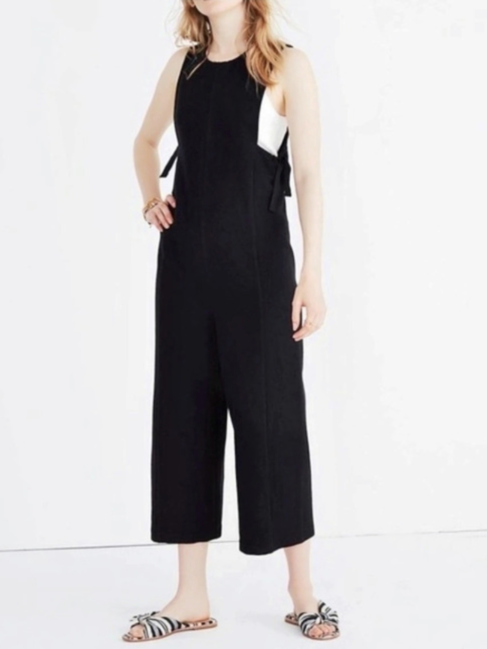 Madewell Tie-Waist Crop Wide-Leg Jumpsuit Black, Barely Worn!